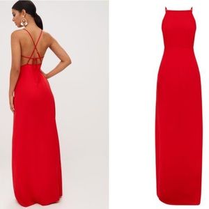 Red Strappy Back Detail Chiffon Maxi Dress